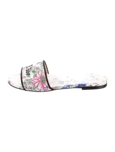 Pre-owned Dior Floral Print Leather Trim Embellishment Slides In Multicolor