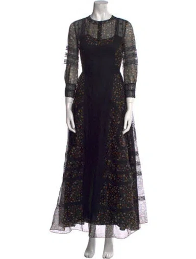 Pre-owned Dior Floral Print Long Dress In Black
