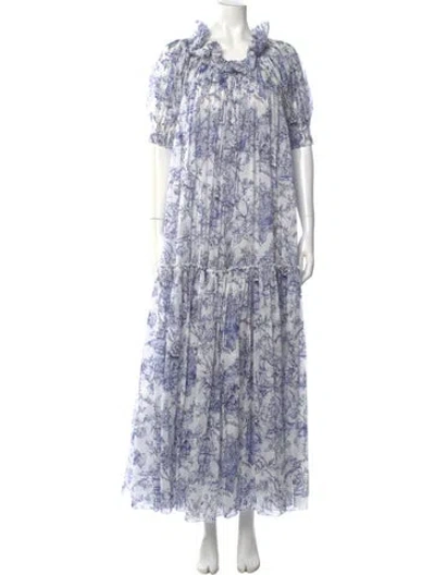 Pre-owned Dior Floral Print Long Dress In Blue