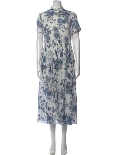 Pre-owned Dior Floral Print Long Dress In Blue