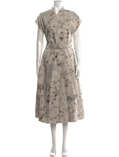 Pre-owned Dior Floral Print Long Dress In Neutral