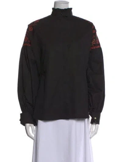 Pre-owned Dior Floral Print Long Sleeve Blouse In Black