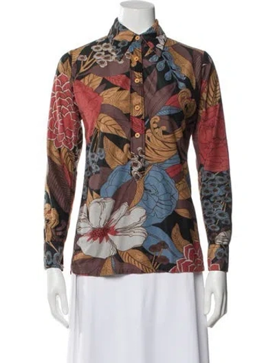 Pre-owned Dior Floral Print Long Sleeve Blouse In Multi