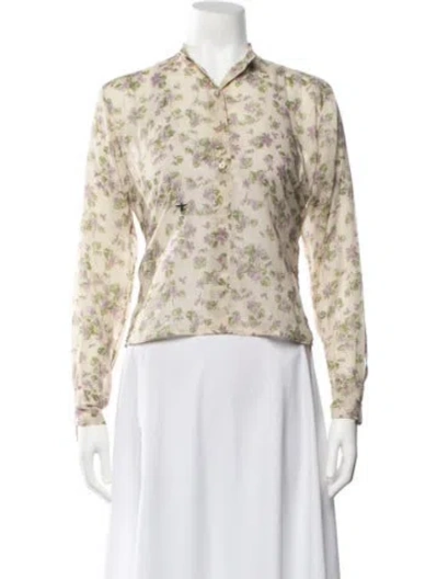 Pre-owned Dior Floral Print Long Sleeve Blouse In Neutrals