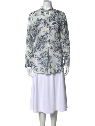 Pre-owned Dior Floral Print Long Sleeve Button-up Top In Blue