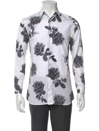 Pre-owned Dior Floral Print Long Sleeve Dress Shirt In White