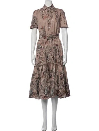 Pre-owned Dior Floral Print Midi Length Dress In Brown