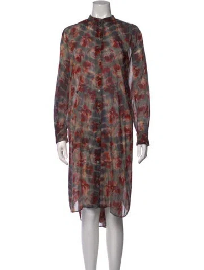 Pre-owned Dior Floral Print Midi Length Dress In Grey