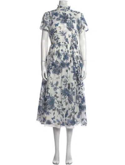 Pre-owned Dior Floral Print Midi Length Dress W/ Tags In White