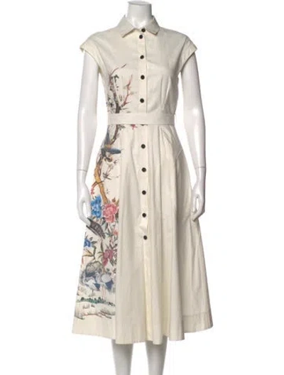 Pre-owned Dior Floral Print Midi Length Dress In White
