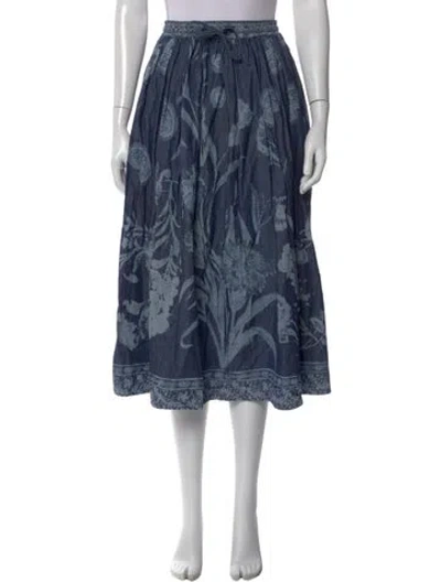 Pre-owned Dior Floral Print Midi Length Skirt In Blue