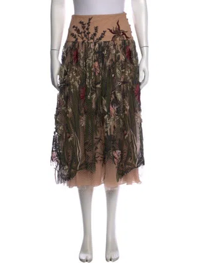Pre-owned Dior Floral Print Midi Length Skirt In Brown
