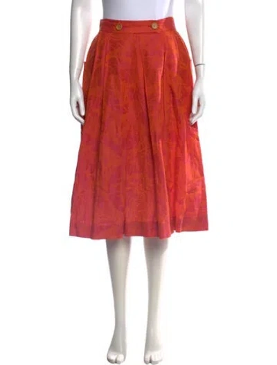 Pre-owned Dior Floral Print Midi Length Skirt In Orange