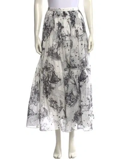 Pre-owned Dior Floral Print Midi Length Skirt In White