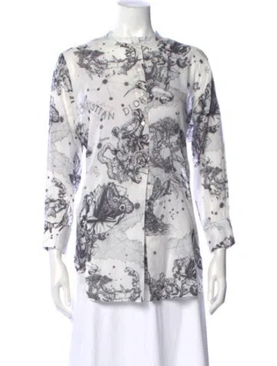 Pre-owned Dior Floral Print Mock Neck Tunic In White
