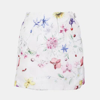 Pre-owned Dior Floral Print Nylon Skorts Fr 34 In White
