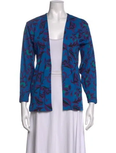 Pre-owned Dior Floral Print Open Front Sweater In Blue