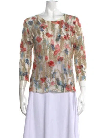 Pre-owned Dior Floral Print Scoop Neck Sweater In Neutral