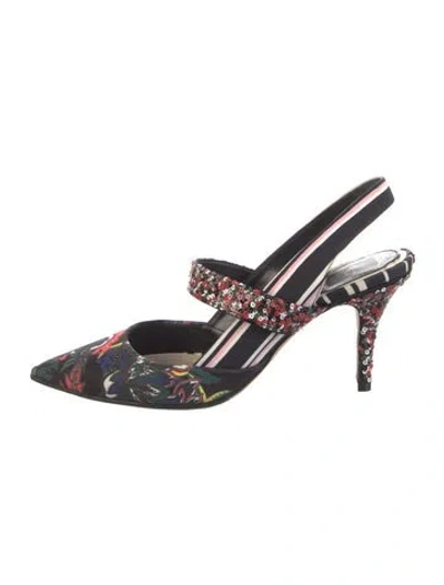 Pre-owned Dior Floral Print Sequin Embellishments Slingback Pumps In Black