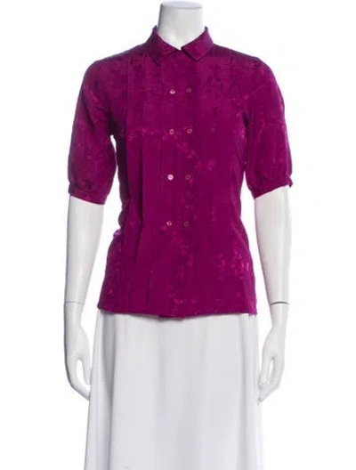 Pre-owned Dior Floral Print Short Sleeve Blouse In Purple