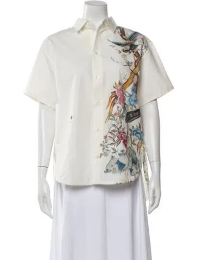 Pre-owned Dior Floral Print Short Sleeve Button-up Top In Neutral
