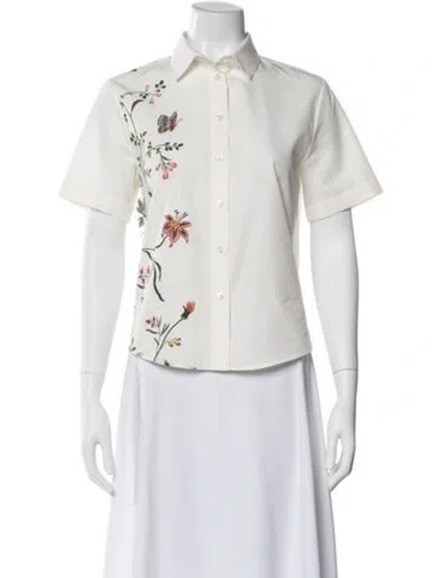 Pre-owned Dior Floral Print Short Sleeve Button-up Top In White