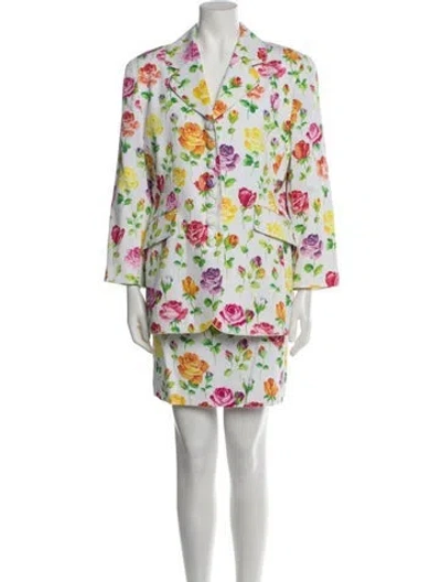 Pre-owned Dior Floral Print Skirt Suit In White