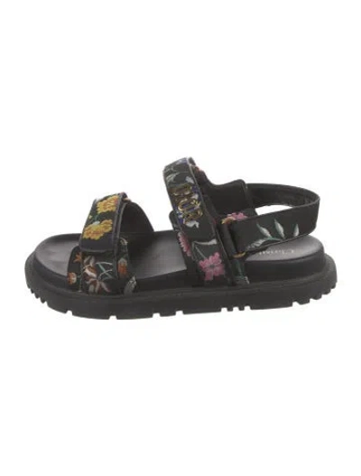 Pre-owned Dior Floral Print Slingback Sandals In Black