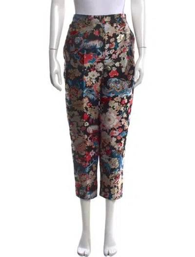 Pre-owned Dior Floral Print Straight Leg Pants In Black