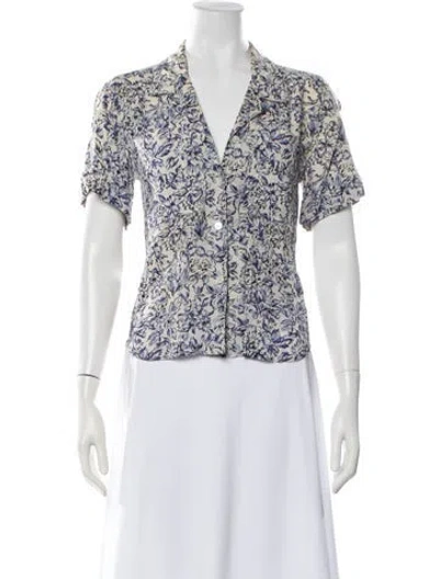 Pre-owned Dior Floral Print V-neck Blouse In Neutrals