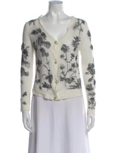 Pre-owned Dior Floral Print V-neck Sweater In White