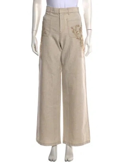Pre-owned Dior Floral Print Wide Leg Pants In Neutrals