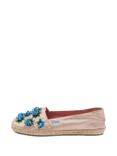 Pre-owned Dior Floral-embellished Espadrilles In Pink