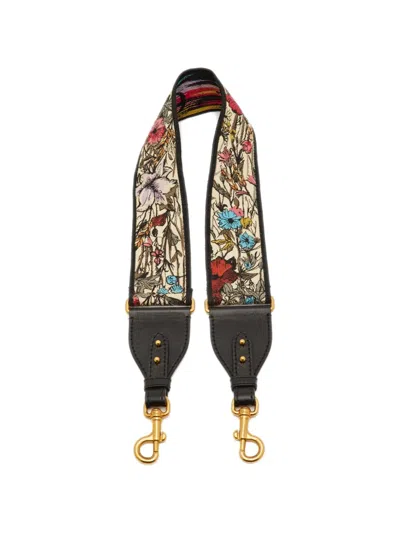 Pre-owned Dior Floral-embroidered Shoulder Strap In Neutral