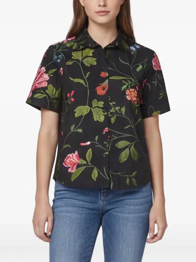 Pre-owned Dior Floral-jacquard Short-sleeve Shirt In Black