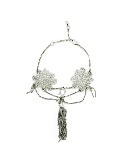 Pre-owned Dior Floral-motif Crystal-embellished Bracelet In Silver