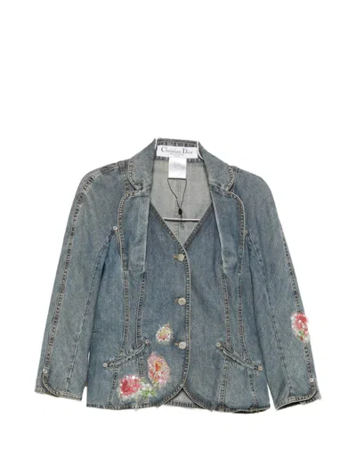 Pre-owned Dior Floral-patchwork Denim Jacket And Skirt Set In Blue