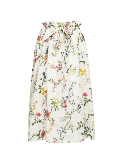 Pre-owned Dior Floral-pattern Flared Midi Skirt In White