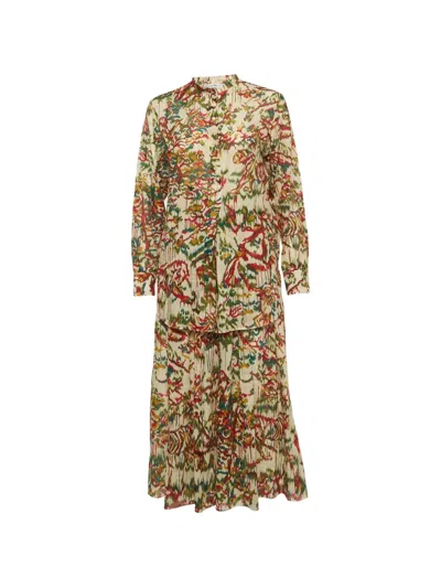 Pre-owned Dior Floral-print Bee-embroidered Midi Skirt (set Of Two) In Neutral
