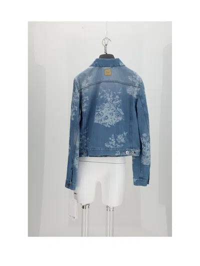 Dior Floral-print Denim Jacket In Blue