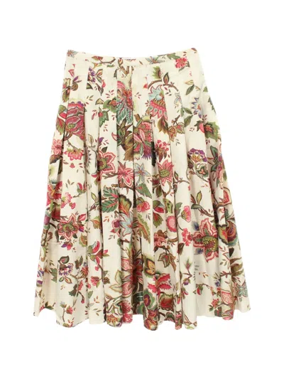 Pre-owned Dior Floral-print Pleated Midi Skirt In Neutral