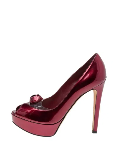 Pre-owned Dior Flower Peep-toe Pumps In Red