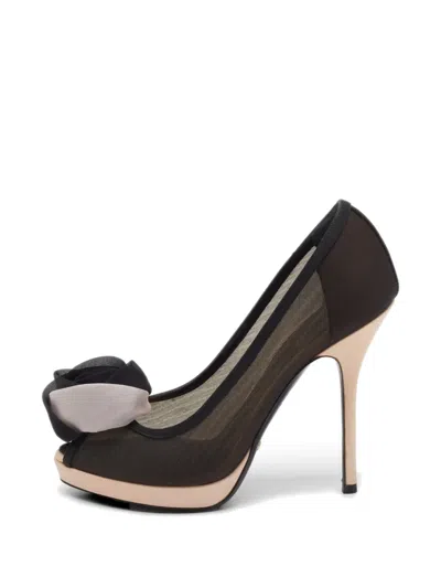 Pre-owned Dior Flower-detail Peep-toe Pumps In Black
