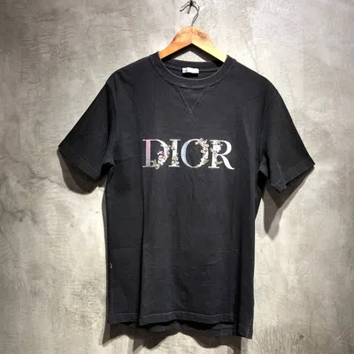 Pre-owned Dior Flowers Logo Embroidered Tee In Black