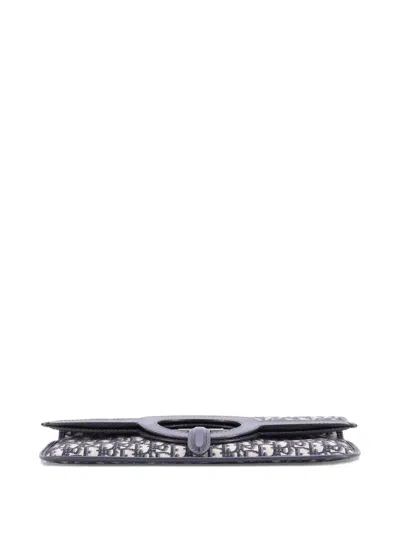 Pre-owned Dior Fold Over Oblique Canvas Clutch Bag In Blue