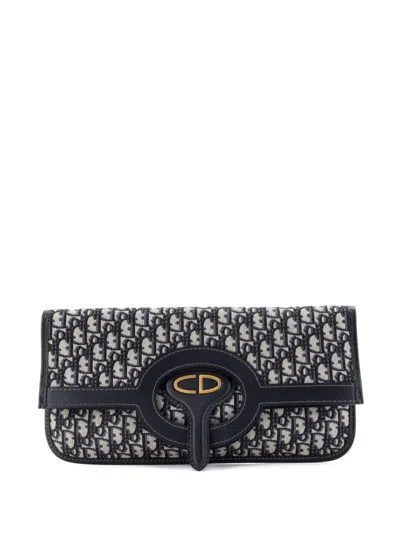 Pre-owned Dior Fold Over Oblique Canvas Clutch Bag In Blue