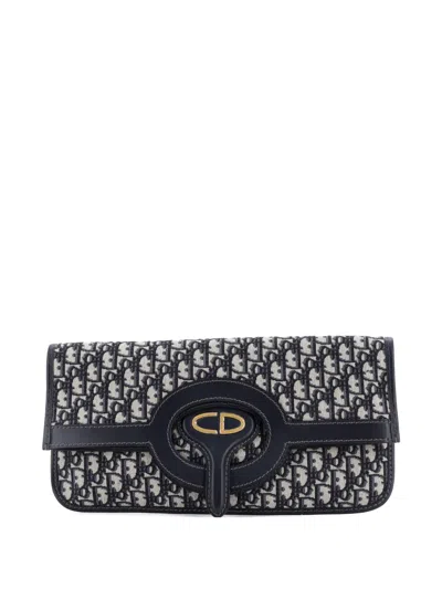 Pre-owned Dior Fold Over Oblique Canvas Clutch Bag In Blue