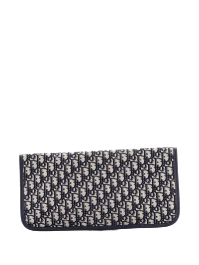 Pre-owned Dior Fold Over Oblique Canvas Clutch Bag In Blue