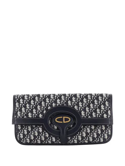 Pre-owned Dior Fold Over Oblique Canvas Clutch Bag In Blue