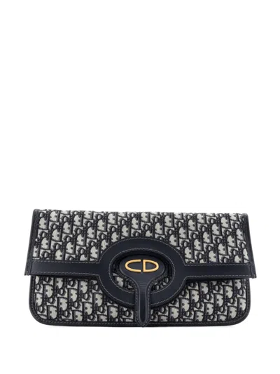 Pre-owned Dior Fold Over Oblique Canvas Clutch Bag In Blue